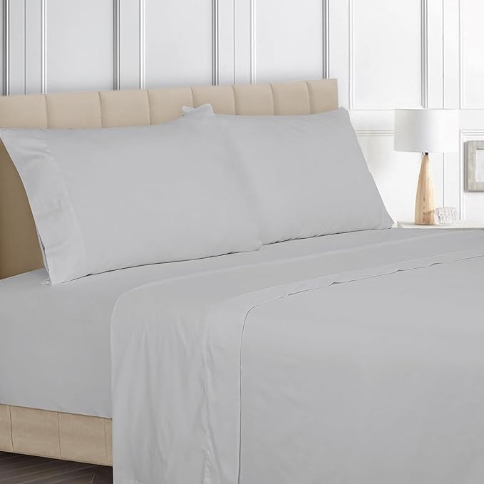 ROYALE LINENS Bamboo Viscose King Sheet Set - Cooling Bed Sheet Set - 1 Fitted, 1 Flat & 2 Pillowcase - Fits Up to 16" - Organic Viscose Derived from Bamboo - Bedding Sheet Set (King, Nimbus Cloud)
