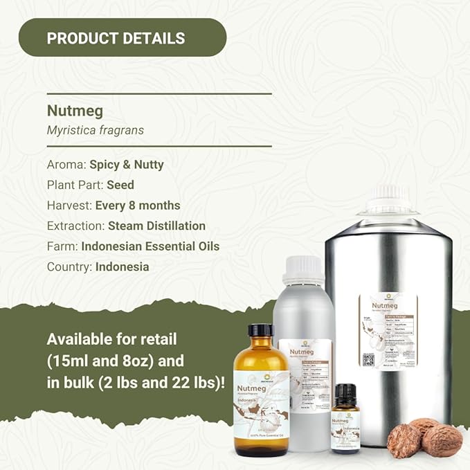 Nutmeg Essential Oil - Direct from Central Java, Indonesia - Pure Essential Oils for Diffusers, Muscle Relief and Aromatherapy | Premium Therapeutic Grade (15ml)