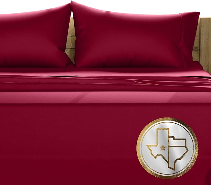TEXAS LINEN CO. 100% Egyptian Cotton King Sheets Set - Luxury 1500 Series Couture Comfortin' Collection Egyptian Cotton Sheets King Size Bed Set (4 PC, Burgundy), 17" Deep Pocket, Hotel Bedding Set