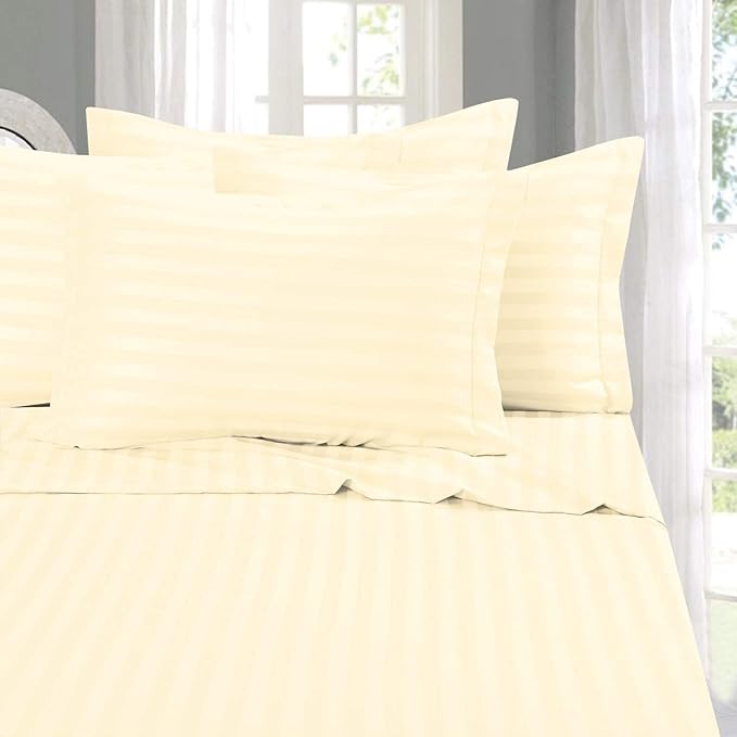 Elegant Comfort Best, Softest, Coziest 6-Piece Sheet Sets! - 1500 Premier Hotel Quality Luxurious Wrinkle Resistant 6-Piece Damask Stripe Bed Sheet Set, Full Ivory