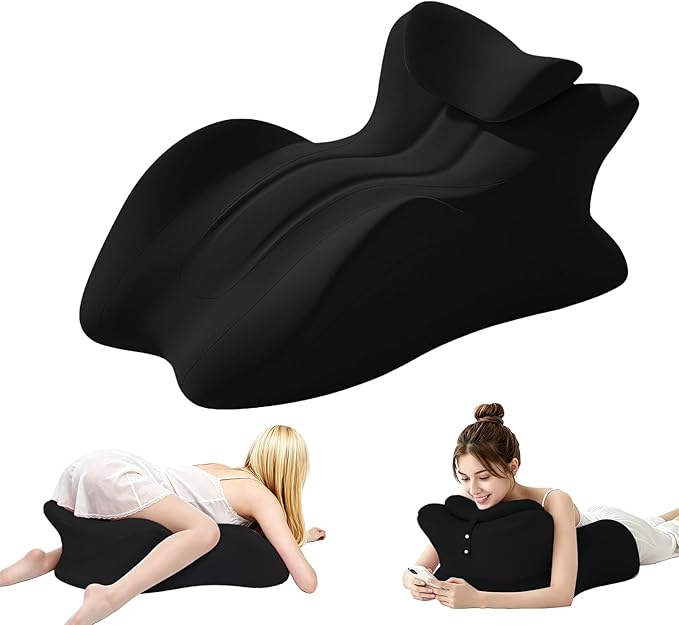 Memory Foam Wedge Pillow, Ergonomic Contoured Intimacy Couples Pillow, 27° Angled Neck Support Pillow Back Support Cushion, Multi-Functional Bed Position Pillow with Removable Cover Black