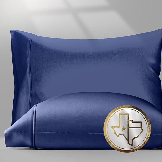 TEXAS LINEN CO. 100% Egyptian Cotton Pillow Cases Standard/Queen Size Set of 2 - Luxury 1500 Series Couture Comfortin' Collection Cotton Pillowcases (Navy Blue), Fits Standard & Queen Size Pillows
