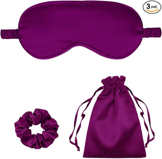 3Pcs Satin Eye Mask Silk Sleep Masks Set Silky Blindfold Eyeshade Blackout Eyes Cover Pouches Bag Scrunchy Wedding Gift