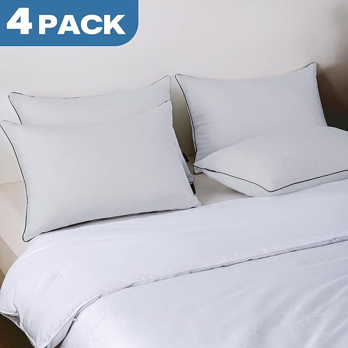 GOHOME Pillows Queen Size Set of 4 - Bed Pillows for Sleeping 4 Pack, Cooling Supportive Hotel Pillows with Premium Soft Down Alternative Fill for Side Stomach and Back Sleepers