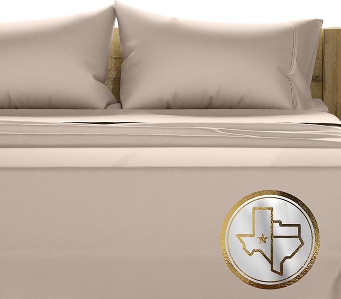 TEXAS LINEN CO. 100% Egyptian Cotton Queen Sheets Set - Luxury 1500 Series Couture Comfortin' Collection Egyptian Cotton Sheets Queen Size Bed Set (4 PC, Taupe), 17" Deep Pocket, Hotel Bedding Set
