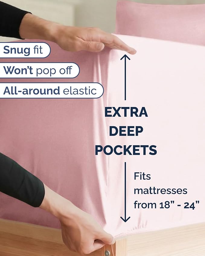 Extra Deep Twin XL Sheet Set - 4 Piece Breathable and Cooling Sheets - Hotel Luxury Bedding for Women, Men, Kids & Teens - Easy & Secure Fit - Soft and Wrinkle Free - Extra Deep Pockets - Baby Pink