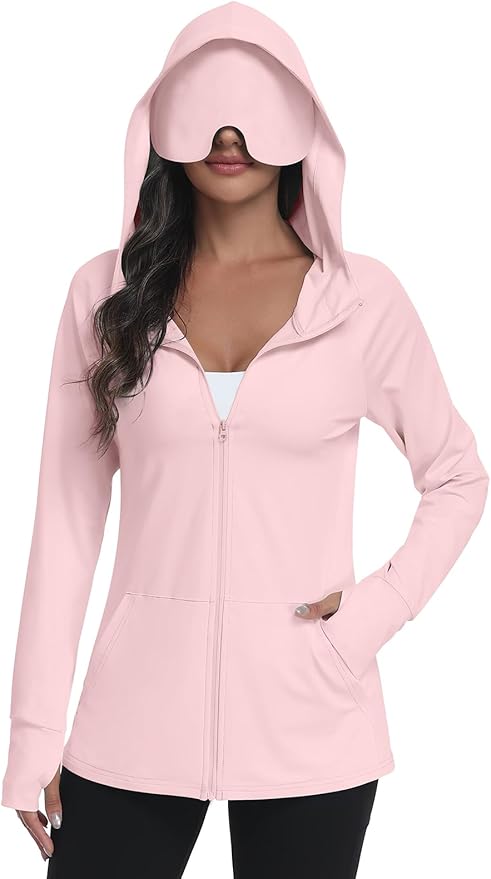 SeSe Code UPF 50+ Hoodie With Eye Mask Womens Zip Up Travel Jackets Sleep Sun Protection Shirts Pockets Outdoor Nap