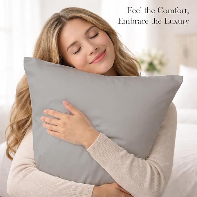 400 Thread Count 100% Egyptian Cotton Queen Size Pillowcases Set of 4, Soft & Breathable Sateen Weave, Envelope Closure, Hotel Luxury Bed Linen, Durable & Fade Resistant, 20"x30", Light Grey