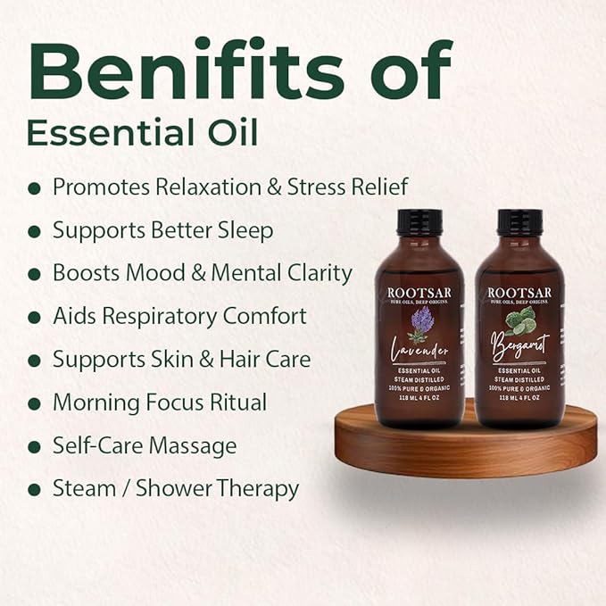 Lavender & Bergamot Essential Oils Set – 100% Pure & Natural Aromatherapy Diffuser Oils for Stress Relief, Relaxation, Sleep & Mood Support – Focus and Balance, 4 FL OZ / 118 ML