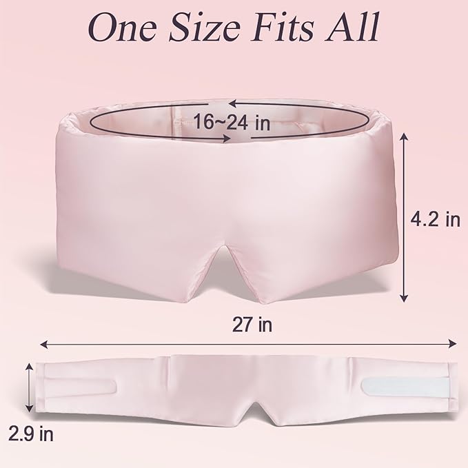 Silk Sleep Eye Mask for Side Sleeper Men Women, Eye Mask Sleeping 100% 22 Momme Pure Mulberry Silk for Night Sleep, Travel, Face-Hugging Padded Eye Cover for Sleeping with Adjustable Band-Pink