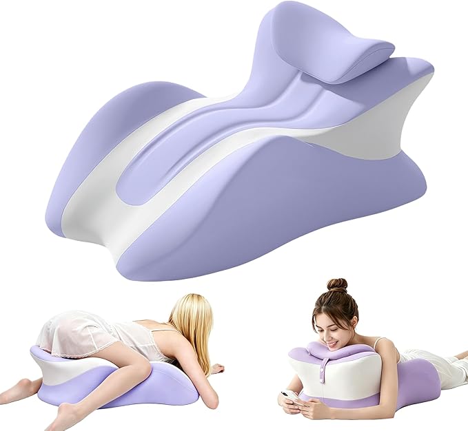 Memory Foam Wedge Pillow, Ergonomic Contoured Intimacy Couples Pillow, 27° Angled Neck Support Pillow Back Support Cushion, Multi-Functional Bed Position Pillow with Removable Cover Purple