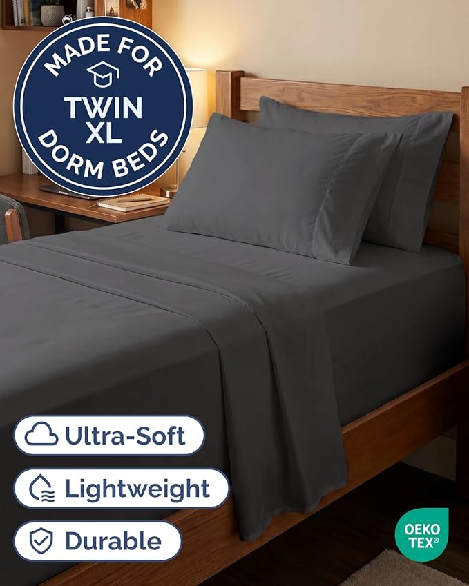 Extra Deep Twin XL Sheet Set - 4 Piece Breathable and Cooling Sheets - Hotel Luxury Bedding for Women, Men, Kids & Teens - Easy & Secure Fit - Soft, Wrinkle Free and Comfy - Extra Deep Pockets - Grey