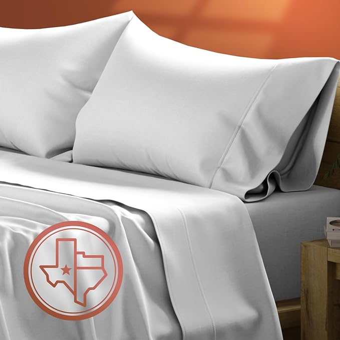 TEXAS LINEN CO. Luxury Egyptian Cotton 4 Piece Full Size Sheet Set - Texan Talkin' Collection 600 Series Deep Pocket Fitted and Flat Sheets, Cooling Extra Long Staple Sateen Hotel Bedding - Silver