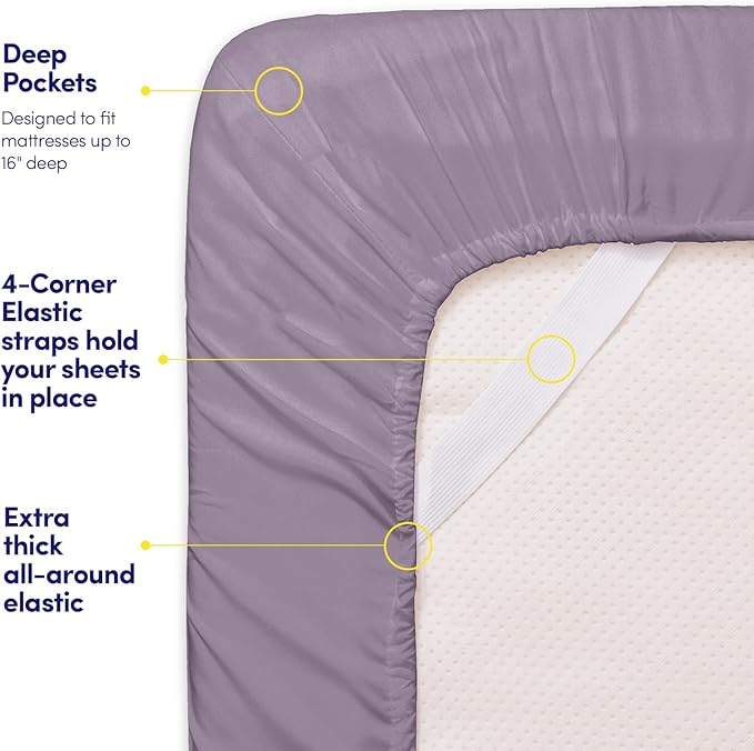 1500 Supreme Collection Twin Sheet Sets Plum - 3 Piece Bed Sheets and Pillowcase Set for Twin Mattress - Extra Soft, Elastic Corner Straps, Deep Pocket Sheets, Twin Plum