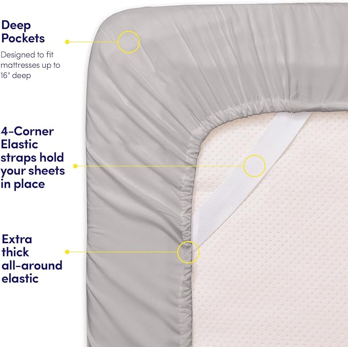 1500 Supreme Collection Queen Sheet Sets Light Gray Silver - Luxury Hotel Bed Sheets and Pillowcase Set for Queen Mattress - Extra Soft, Elastic Corner Straps, Deep Pocket Sheets, Queen Silver Gray