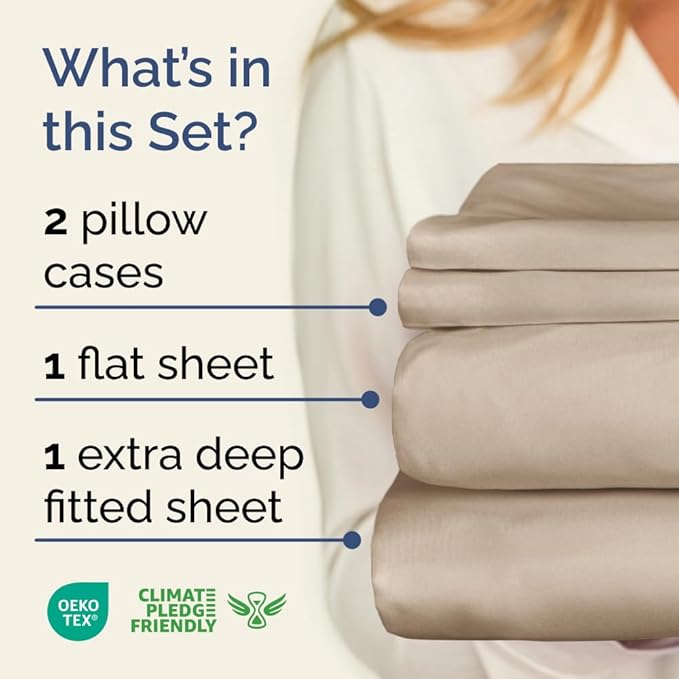 Extra Deep Cal King Sheet Set - 4 Piece Breathable & Cooling Bed Sheets - Easily Fits 18 to 24 inch Mattress - Ultra Soft, Wrinkle & Fade Free with Extra Deep Pockets - Hotel Luxury Bedding - Wheat