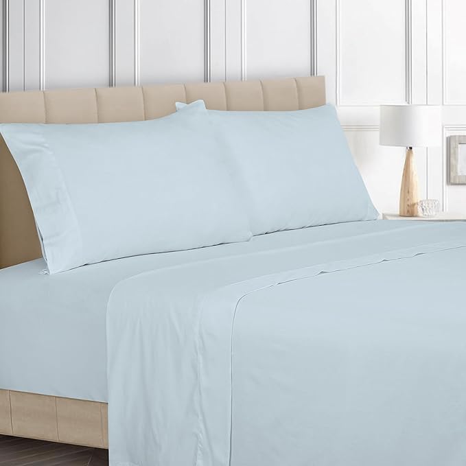 ROYALE LINENS Bamboo Viscose King Sheet Set - Cooling Bed Sheet Set - 1 Fitted, 1 Flat & 2 Pillowcase - Fits Up to 16" - Organic Viscose Derived from Bamboo - Bedding Sheet Set (King, Ballad Blue)