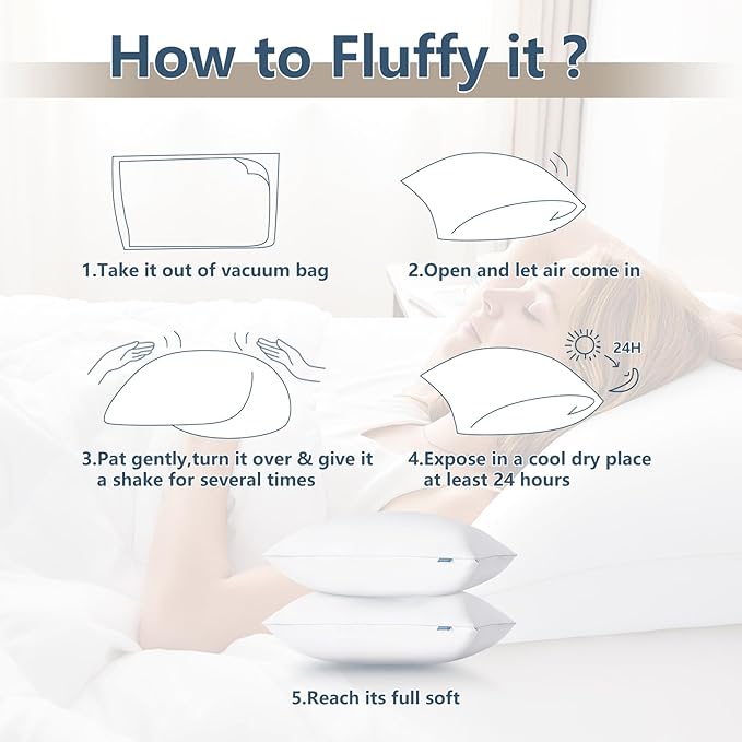 CozyLux Soft Supportive Bed Pillows for Side and Back Sleepers, Oeko-Tex Certified Down Alternative Filling, Hotel Quality Fluffy Sleeping Pillow, White, Standard - 18" x 26", 2 Pack