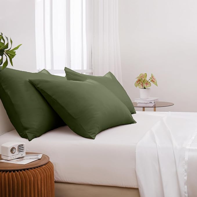 Pillowcases Standard 4 Pack, 20x26 Pillow Cases with Envelope Closure, Soft Plain Brushed Microfiber Covers Breathable Wrinkle-Resistant, Olive Green