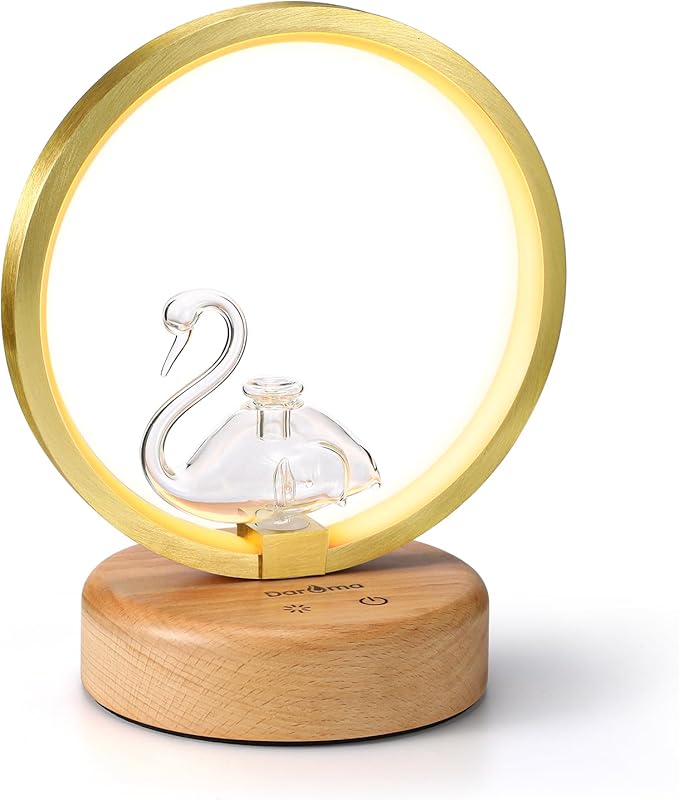 DAROMA Swan Handmade Glass and Wood Essential Oil Diffuser, Portable Waterless Metal Ring Aromatherapy Diffuser with Auto Off & Adjustable Mood Light, Ideal for Home, Office, Bedroom