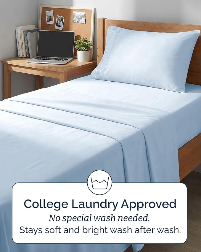 Twin XL Size 3 Piece Sheet Set - Comfy Breathable & Cooling Sheets - Hotel Luxury Bed Sheets for Women & Men - Deep Pockets, Easy-Fit, Soft & Wrinkle Free Sheets - Light Blue Oeko-Tex Bed Sheet Set