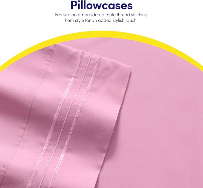 1500 Supreme Collection Twin XL Sheet Sets Pink - 3 Piece Bed Sheets and Pillowcase Set for Twin XL Mattress - Extra Soft, Elastic Corner Straps, Deep Pocket Sheets, Twin XL Pink