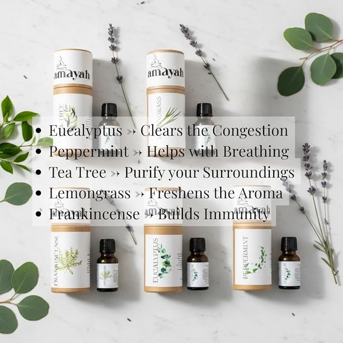 Amayah Breathe Essential Oil Blend for Congestion Relief & Seasonal Wellness | Eucalyptus, Peppermint & Tea Tree Aromatherapy Oil for Diffuser | Sinus Support & Clear Breathing