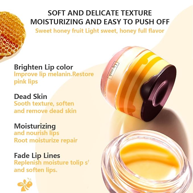 4 Pcs Honey&Strawberry Lip Balm, Apple Watermelon Lip Mask, Moisturizing Lip Sleeping Mask, Hydrate Repair Prevent Dry Cracked Exfoliator Lip Care (Honey+Strawberry+Apple Lime+Watermelon)