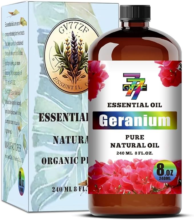 Geranium Essential Oil - Geranium Oils for Diffusers, Humidifiers, DIY Candles, Soap, Cleaning, Home, Office, Yoga, Massage, Gifts - 8 fl oz (240 ml) - GV77ZF