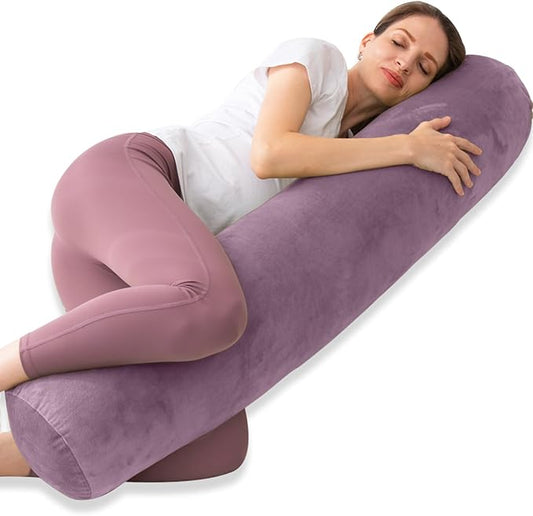 1 MIDDLE ONE Bolster Pillow for Bed, Long Round Body Pillow for Adults with Removable Velvet Cover, Decorative Tube Roll Cylinder Pillow, 47 x 7.87 Inch, Purple