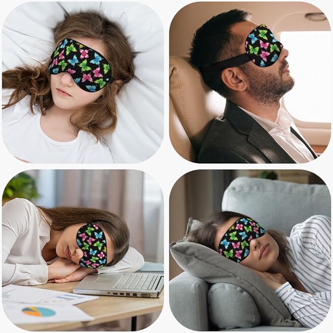 Colorful Butterflies Sleep Mask Eye Mask Spring Summer Mother's Day Sleep Mask Light Blocking Adjustable Smooth Soft Eye Masks for Women Deep Rest Travel