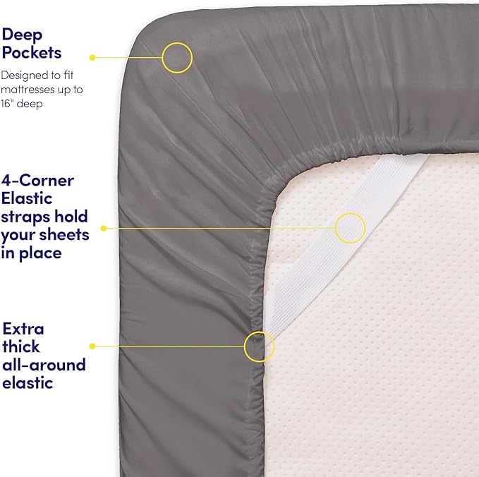 1500 Supreme Collection California King Sheet Sets Gray - Luxury Hotel Bed Sheets and Pillowcase Set for California King Mattress - Extra Soft, Elastic Corner Straps, Deep Pocket Sheets Gray