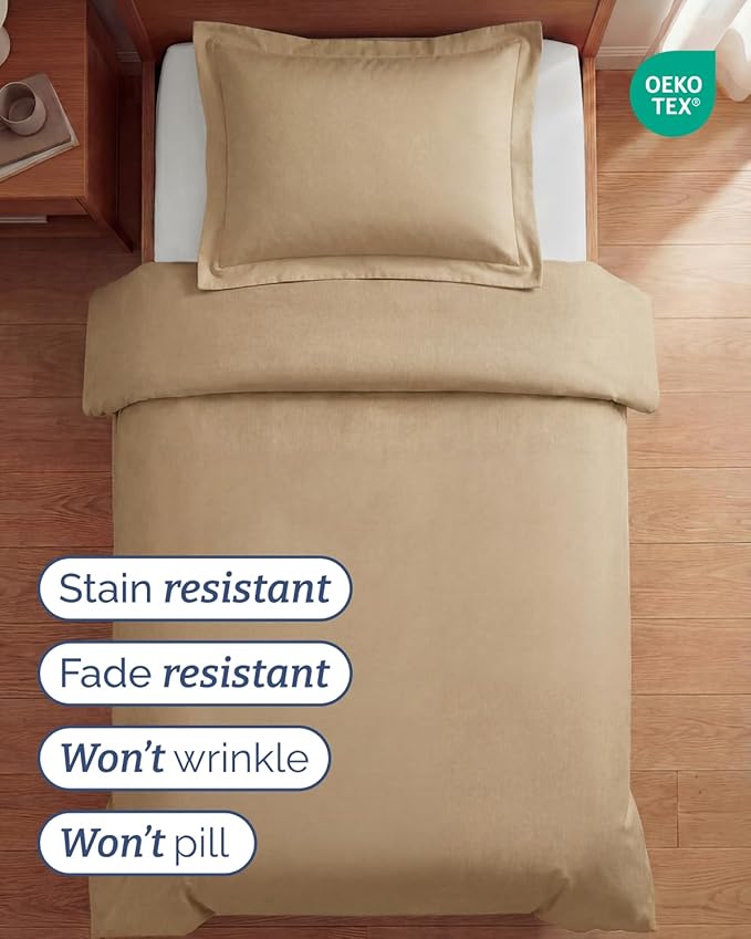Duvet Cover Twin/Twin XL Size Set - Extra Soft Twin/Twin XL Duvet Cover 68" x 90" with 1 Pillow Sham - Hotel Luxury, Easy Care, Fade Free w/ Zipper Closures & Ties - Comfy & Breathable (Heathered Tan)
