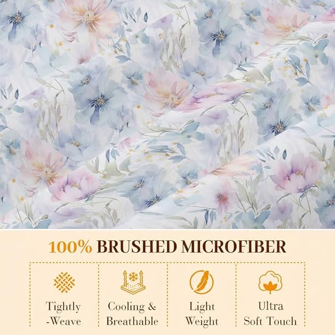 YIYEA King Size Pillow Cases Set of 2, Ultra Soft Double Brushed Microfiber Pillowcases King, Floral Bed Pillow Covers, Fade Resistant, Easy Slip-On (20"x36")