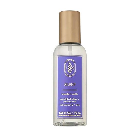 Bath & Body Works Aromatherapy Lavender Vanilla Essential Oil Mist, Body Spray with Vitamin E and Aloe, Pillow Spray for Calming Bedtime Relaxation, 5.3 fl oz - 1 Pack