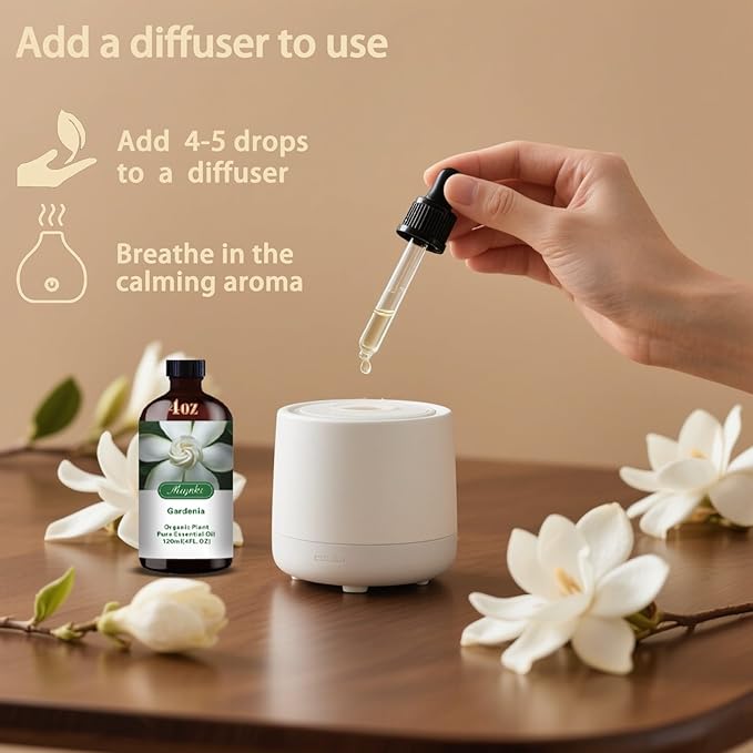 Gardenia Essential Oil – MLYNKL Gardenia Oils 4.33 fl oz for Diffusers, Humidifiers, Massage, DIY Candles, Soap, Cleaning, Home, Yoga, Office, Gifts - 130 ml