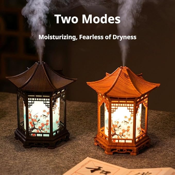 Zen Pavilion Lantern Aroma Diffuser & Night Light,160ml Essential Oil Diffuser with 2 Mist Modes,Japanese Style Zen Garden Humidifier,Warm Cool White LED,Quiet Operation for Yoga,Meditation & Sleep