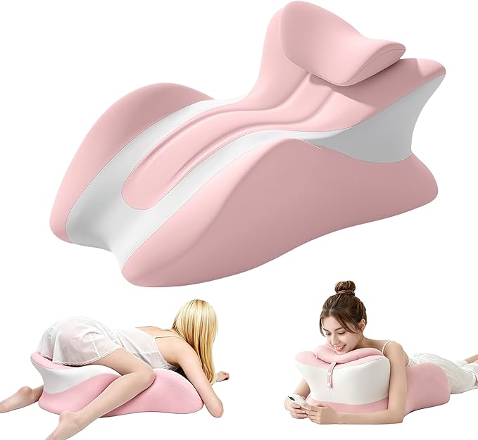 Memory Foam Wedge Pillow, Ergonomic Contoured Intimacy Couples Pillow, 27° Angled Neck Support Pillow Back Support Cushion, Multi-Functional Bed Position Pillow with Removable Cover Pink