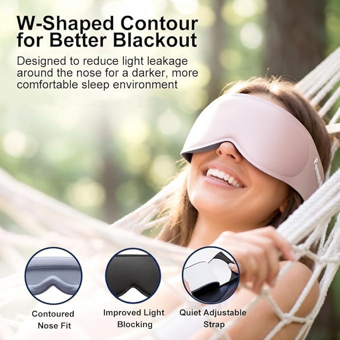 100% Blackout Weighted Sleep Mask - 3D Contoured Eye Mask for Sleeping, Zero Eye Pressure Design, Soft Breathable Fabric,Eye Cover for Bedtime Relaxation, Camping and Travel Nap,Pink