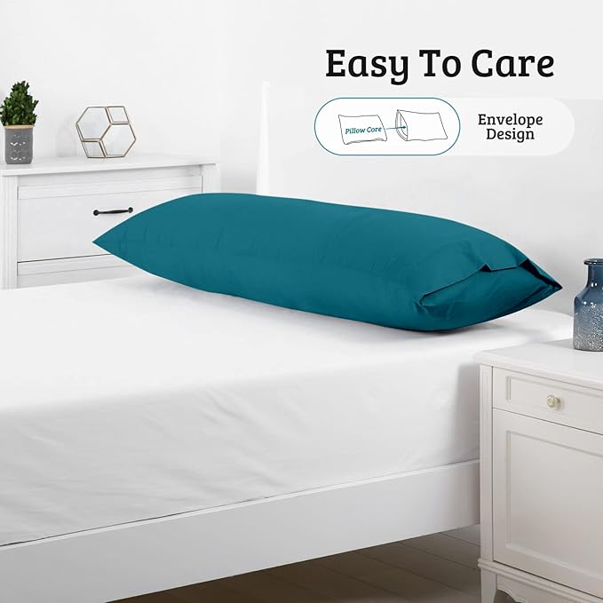 YIYEA Body Pillow Cover Set of 2, Ultra Soft 1800TC Hotel Quality Double Brushed Microfiber Body Pillow Pillowcases, Envelope Closure, Fade Resistant (20"x54", Teal)