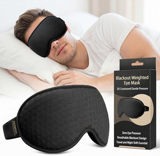 Blackout Weighted Eye Mask for Sleeping: 3D Contoured Gentle-Pressure Sleep Mask for Men & Women - Airplane Travel & Night Shift Essentials, Zero Eye Pressure, Breathable Blindfold, Black