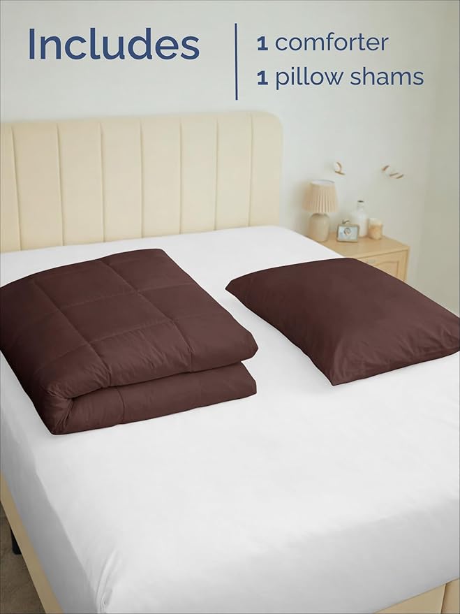 Twin Comforter Set - 2 Piece Bed Set for All Seasons - 1 Soft Quilted Comforter with Corner Tabs & 1 Pillow Sham - Comfy and Breathable - Premium Down Duvet Insert - Oeko-TEX - Twin Size, Brown/Beige
