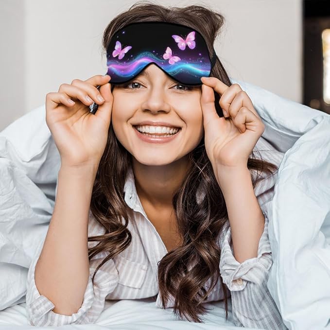 Glowing Magical Butterflies Sleep Mask Eye Mask Fireworks Glitter Romantic Flying Sleep Mask Light Blocking Adjustable Smooth Soft Eye Masks for Women Deep Rest Travel