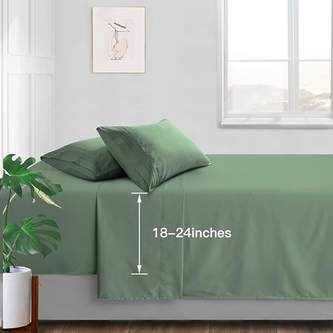 Manyshofu Extra Deep Pocket King Size Sheets - Hotel Luxury 1800 Thread Count Sheets & Pillowcases - Microfiber Bedding Set up to 24" Mattress - Sage Green Bed Sheets 18-24 Inch Deep Pockets - 4 Piece