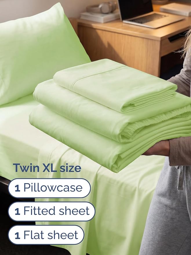Extra Deep Twin XL Sheet Set - 3 Piece Breathable & Cooling Bed Sheets - Easily Fits 18 to 24 inch Mattress - Soft, Wrinkle & Fade Free w/ Extra Deep Pockets - Hotel Luxury Bedding - Light Sage Green