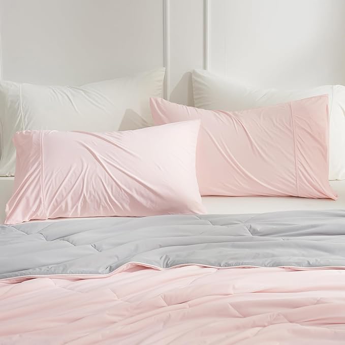 Cozy Bliss Cooling Pillow Cases for Hot Sleepers, Q-Max>0.45, Standard Size Set of 2, Soft & Silky Pillow Covers with Envelope Closure,Gift, Pink, 20x26 Inches
