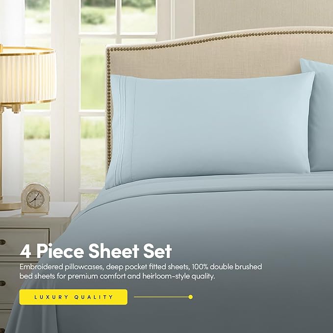 1500 Supreme Collection Bed Sheets - PREMIUM QUALITY BED SHEET SET & LOWEST PRICE, SINCE 2012 - Deep Pocket Wrinkle Free Hypoallergenic Bedding - Over 40+ Colors & Prints- 4 Piece, Full, Light Blue