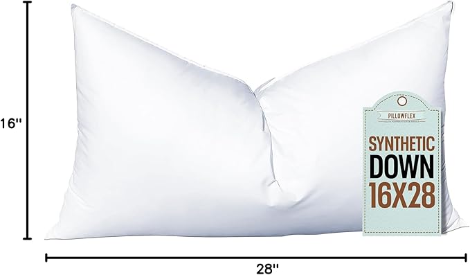 Pillowflex Synthetic Down Pillow Insert - 16x28 Down Alternative Pillow, Ultra Soft, Large Rectangle, Lumbar, Kilim, Back, Sleeping Pillow - 1 Decorative Pillow Form