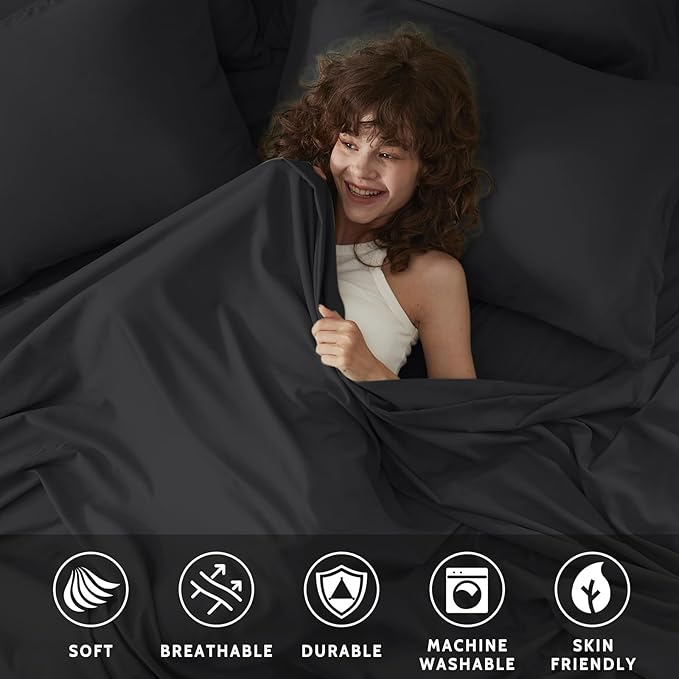 Cal King Size Sheets Set - 6 Piece Luxuriously Soft & Cooling Sheets Cal King Size - Ultra Soft 16" Deep Pocket Cal King Sheet Set - Fitted Sheet & Pillowcase Sets (Cal King Balck)