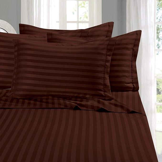 Elegant Comfort Softest and Coziest 6-Piece Sheet Set - 1500 Premium Hotel Quality Microfiber -Luxurious Wrinkle Resistant 6-Piece Damask Stripe Bed Sheet Set, California King, Chocolate Brown